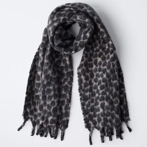 Zara Kids Gray Leopard Print Fringe Scarf